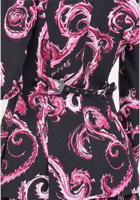 Giacca monopetto nera da donna con stampa Chromo Couture fucsia VERSACE JEANS COUTURE | 77HAQ702NS515QY2